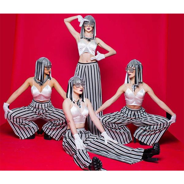 stripe wide leg pants female singer stage performance dance wear ds dj gogo costume sets luminous glasses headwear, Black;red
stripe wide leg pants female singer stage performance dance wear ds dj gogo costume sets luminous glasses headwear, Black;red