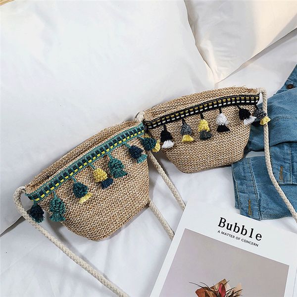 

fashion summer pastoral style lovely colorized tassels straw small crossbody shoulder bag rattan beach tote handbag