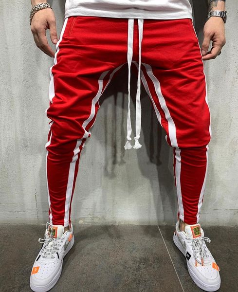 

Fashion Vertical Stripes Mens Pants With Zipper Skinny Male Popular Sport Pants European Hot Style Pure Color Mens Trousers