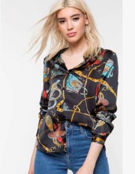 women chemise spring printed single breast blouses new fashion luxury designer shirts long sleeved, White
women chemise spring printed single breast blouses new fashion luxury designer shirts long sleeved, White