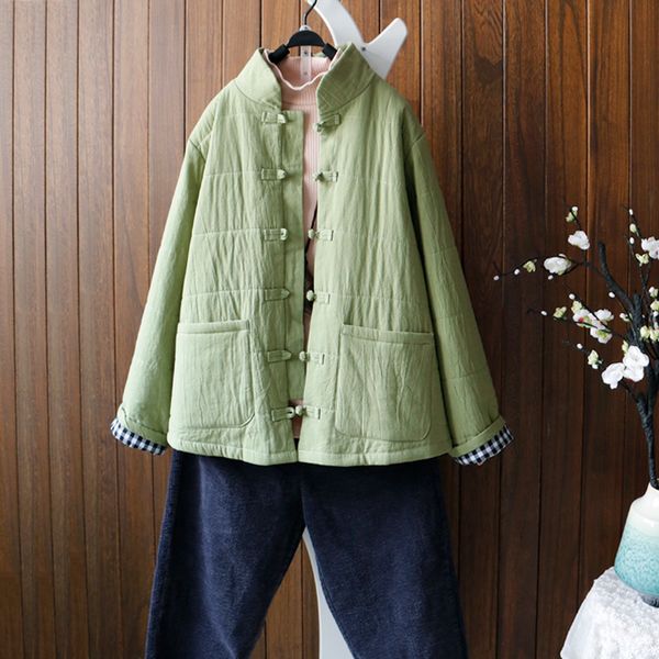 chinese style parka women single breasted button stand collar autumn winter cotton padded coat plaid lining linen jacket outwear, Black
chinese style parka women single breasted button stand collar autumn winter cotton padded coat plaid lining linen jacket outwear, Black