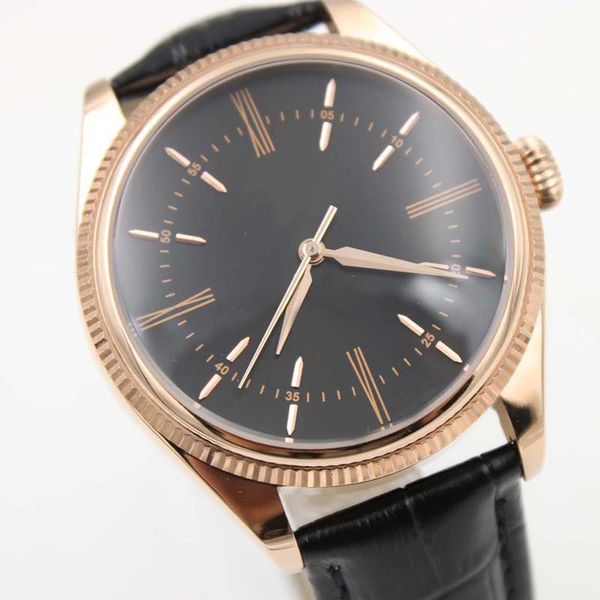 40mm Black Dial Automatic Sapphire Gorgeous Mens Watch Watches With A Black Alligator Leather Strap Fixed Bezel Rose Gold Case