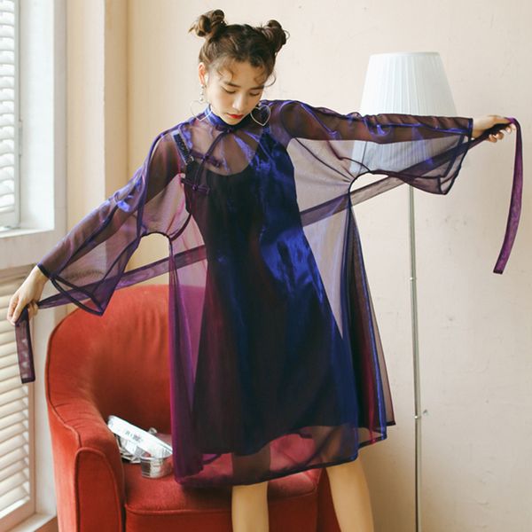 women summer harajuku pullovers vintage long sleeve chic bow straight loose female transparent dress sun protection clothings, Black;gray
women summer harajuku pullovers vintage long sleeve chic bow straight loose female transparent dress sun protection clothings, Black;gray