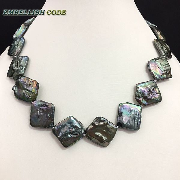 2018 new kind baroque pearl choker statement necklace black few green color flat block shape natural freshwater pearls women, Silver
2018 new kind baroque pearl choker statement necklace black few green color flat block shape natural freshwater pearls women, Silver