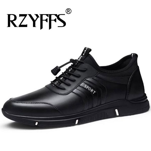 autumn new casual shoes mens leather flats all black lace-up oxford shoes for men a52-21