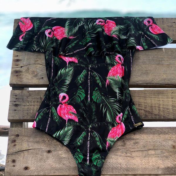 off shoulder ruffled one piece swimsuit 2019 flamingo print swimwear women swimsuit high leg bathing suits beach wear, White;black
off shoulder ruffled one piece swimsuit 2019 flamingo print swimwear women swimsuit high leg bathing suits beach wear, White;black