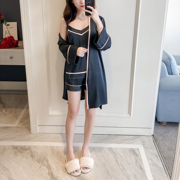 2019 european women pajamas sets 3 pieces satin sleepwear pijama spaghetti strap silk sleep lounge nightwear pyjama, Black;red
2019 european women pajamas sets 3 pieces satin sleepwear pijama spaghetti strap silk sleep lounge nightwear pyjama, Black;red