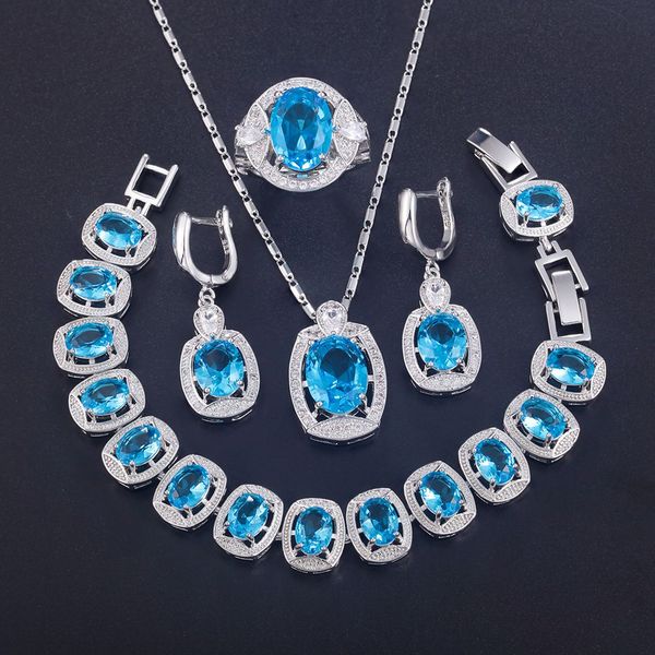 925 sterling silver jewelry sets pendant necklace earring ring bracelet blue zircon open ring t725
925 sterling silver jewelry sets pendant necklace earring ring bracelet blue zircon open ring t725
