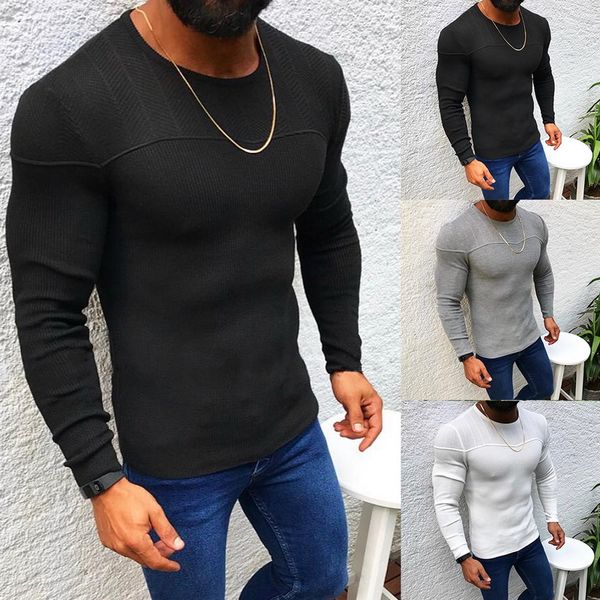 

monerffi long sleeve men slim fit o neck sweater fitness solid color autumn winter basic sweater mens skinny knitted pullovers, White;black