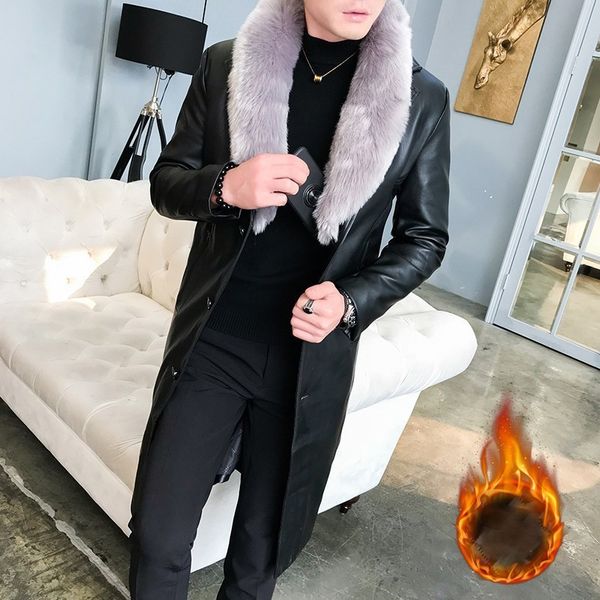 veste homme coat slim chaqueta cuero hombre big fur collar men faux leather trench coat men overcoat collar detachable, Black
veste homme coat slim chaqueta cuero hombre big fur collar men faux leather trench coat men overcoat collar detachable, Black