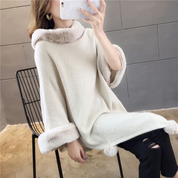 2019 autumn and winter women fashion ponchos and capes with fur female loose knitted hairball pullovers sweaters, Black
2019 autumn and winter women fashion ponchos and capes with fur female loose knitted hairball pullovers sweaters, Black