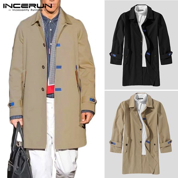 men trench coats long sleeve lapel solid casual streetwear fashion single breasted jackets british style windbreaker incerun 5xl, Tan;black
men trench coats long sleeve lapel solid casual streetwear fashion single breasted jackets british style windbreaker incerun 5xl, Tan;black