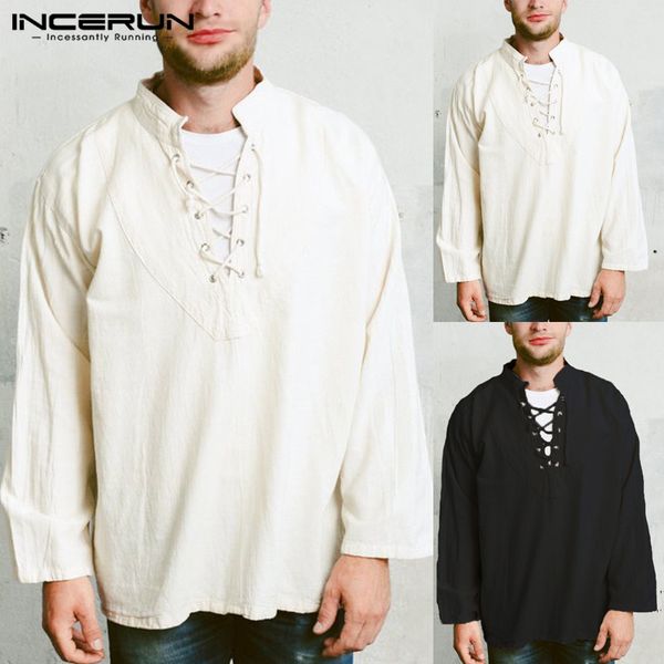 2019 incerun retro mens tee long sleeve bandage shirt knight medieval peasant vintage clothing camisa blusas plus size, White;black
2019 incerun retro mens tee long sleeve bandage shirt knight medieval peasant vintage clothing camisa blusas plus size, White;black