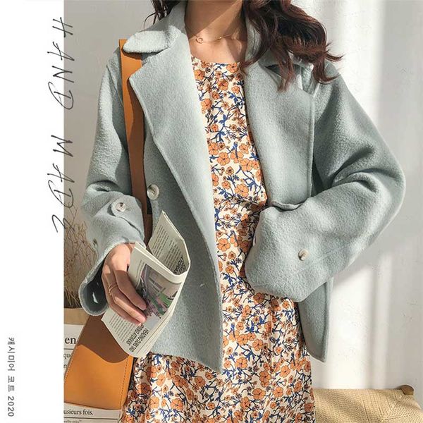 women's spring winter hand made two-sided 100% wool coat short mint green cashmere coat big pocket, Black
women's spring winter hand made two-sided 100% wool coat short mint green cashmere coat big pocket, Black