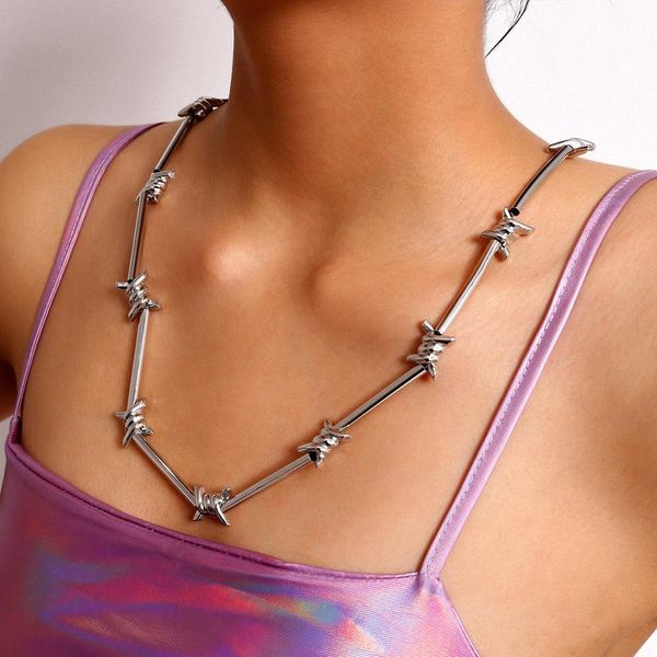 punk barbed wire brambles link choker necklace gothic heavy metal big clasp pendant long chain necklace men jewelry, Silver
punk barbed wire brambles link choker necklace gothic heavy metal big clasp pendant long chain necklace men jewelry, Silver