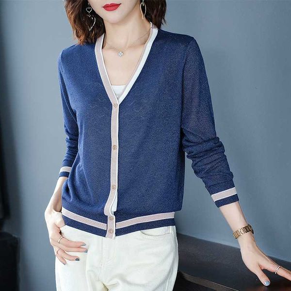 women's knits & tees women cardigan coat summer thin knitwear female v-neck striped knit outwear, White
women's knits & tees women cardigan coat summer thin knitwear female v-neck striped knit outwear, White