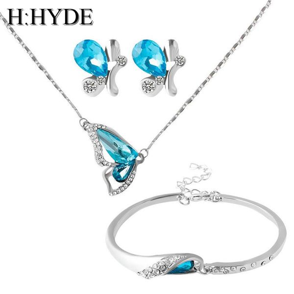 h:hyde elegant blue party wedding necklace & pendant earring bracelet sets shiny crystal butterfly jewelry set for women bijoux, Silver
h:hyde elegant blue party wedding necklace & pendant earring bracelet sets shiny crystal butterfly jewelry set for women bijoux, Silver