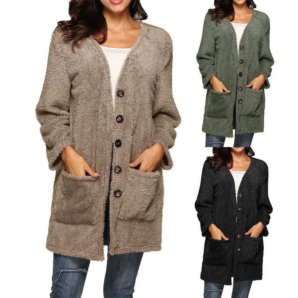 women winter long sleeve double-sided plush cardigan single-breasted warm coat, Black
women winter long sleeve double-sided plush cardigan single-breasted warm coat, Black
