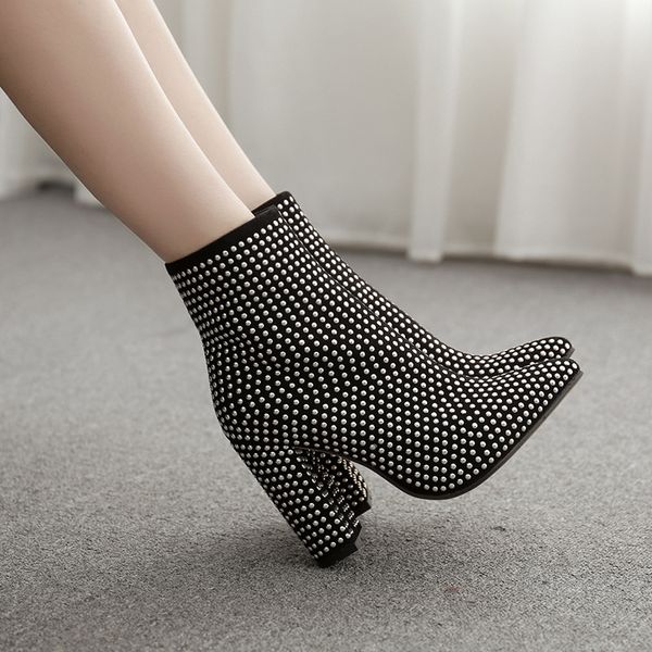fashion boots rivets crystal women's boots pointed toe bling shoes thick high heel ankle party outdoor high pump female, Black
fashion boots rivets crystal women's boots pointed toe bling shoes thick high heel ankle party outdoor high pump female, Black