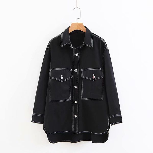 asds women black loose denim jacket oversized pockets side split long sleeve coats solid female casual outerwear chic 55519, Black;brown
asds women black loose denim jacket oversized pockets side split long sleeve coats solid female casual outerwear chic 55519, Black;brown
