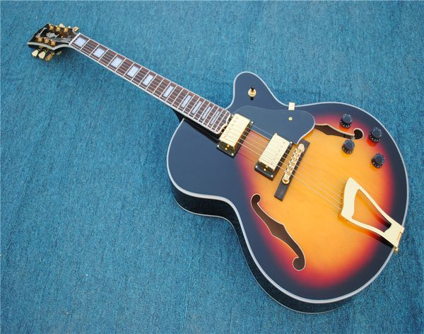 hollow body custom electric guitar black grover tuner gold hardware sunburst 
hollow body custom electric guitar black grover tuner gold hardware sunburst