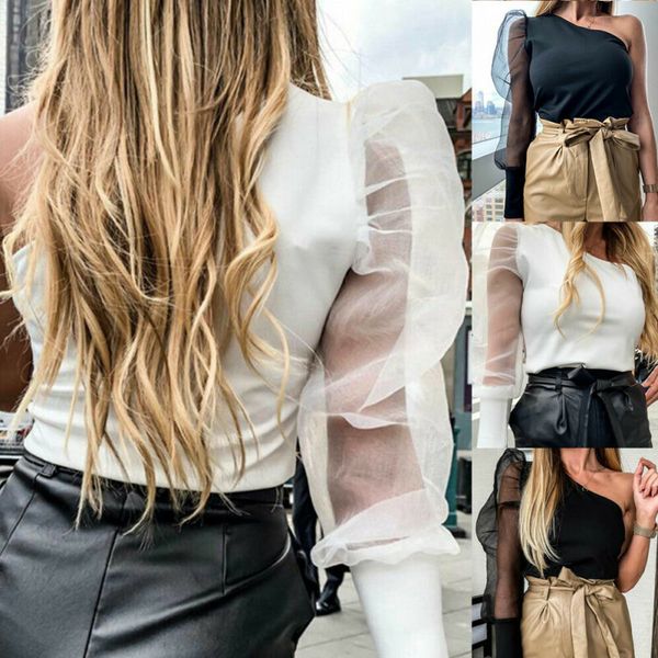 new european-american style mesh yarn splice bubble sleeve oblique shoulder single sleeve long sleeve t-shirt in 2020, White
new european-american style mesh yarn splice bubble sleeve oblique shoulder single sleeve long sleeve t-shirt in 2020, White