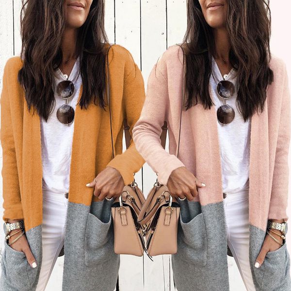 causal long sleeves sweater coats 2019 fashion autumn spring patchwork knitting cargians loose pocket causal female sweaters, White;black
causal long sleeves sweater coats 2019 fashion autumn spring patchwork knitting cargians loose pocket causal female sweaters, White;black