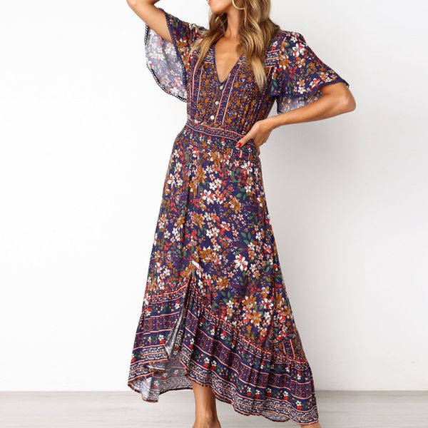 summer printed trumpet sleeves maxi boho dress 2019 women shell buckle vestido bohemian flowers long dress womens dresses, Black;gray
summer printed trumpet sleeves maxi boho dress 2019 women shell buckle vestido bohemian flowers long dress womens dresses, Black;gray