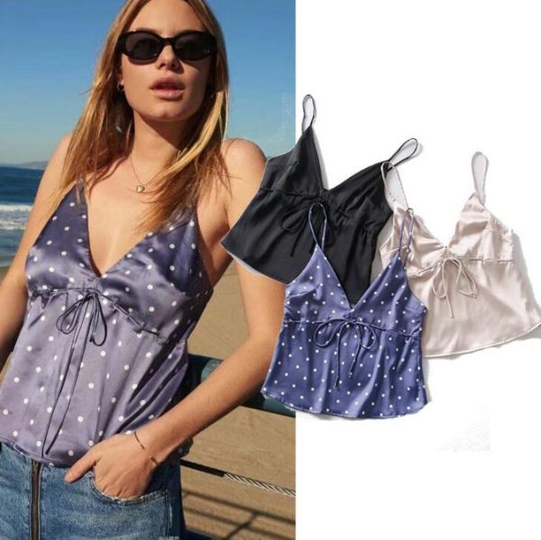 women's tanks & camis summer crop women v neck polka dots tie front satin cami spaghetti strap korean streetwear laipelar, White
women's tanks & camis summer crop women v neck polka dots tie front satin cami spaghetti strap korean streetwear laipelar, White