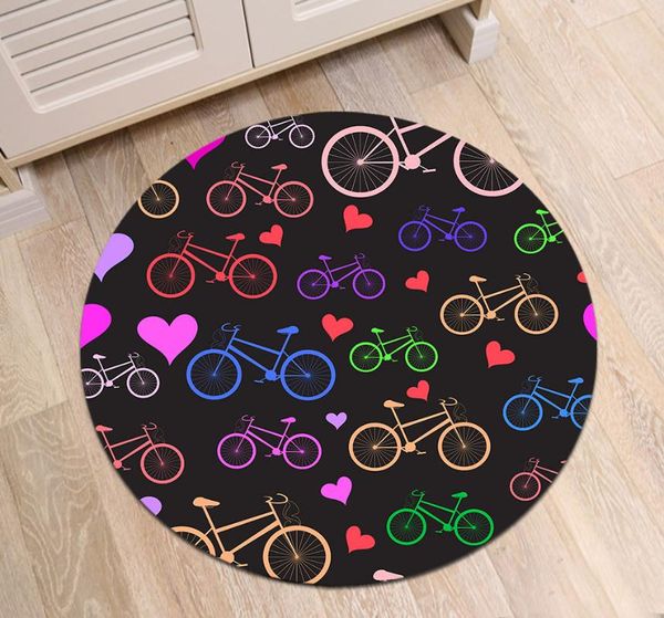 

multicolored bikes and hearts round area rug computer chair carpet living room non-slip floor mat children bedroom rugs