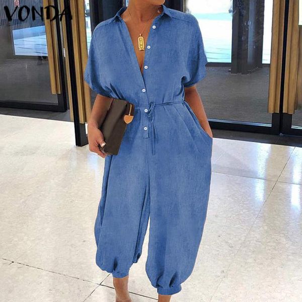 work overalls rompers womens jumpsuits 2020 vonda female v neck lapel neck demin rompers plus size wide leg pants s-5xl, Black;white
work overalls rompers womens jumpsuits 2020 vonda female v neck lapel neck demin rompers plus size wide leg pants s-5xl, Black;white