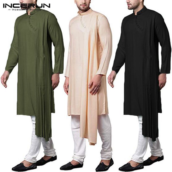 men shirt clothes fashion man long sleeve stand collar solid irregular hem long shirts male muslim kaftan incerun, White;black
men shirt clothes fashion man long sleeve stand collar solid irregular hem long shirts male muslim kaftan incerun, White;black