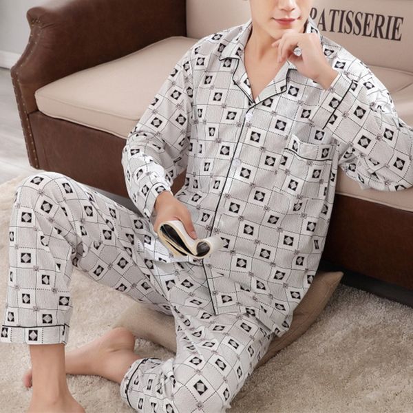 2 pieces men pajamas sets summer thin knitted nightgown men soft long sleeve button cardigan plaid pajama set sleepwear, Black;brown
2 pieces men pajamas sets summer thin knitted nightgown men soft long sleeve button cardigan plaid pajama set sleepwear, Black;brown