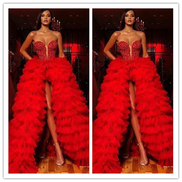 red prom dresses with sweetheart sequins tiered tutu skirts front split evening dress long personalized celebrity party gowns, Black;red
red prom dresses with sweetheart sequins tiered tutu skirts front split evening dress long personalized celebrity party gowns, Black;red