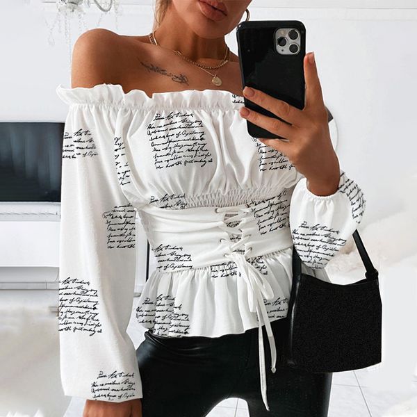 slash neck ruffle women's blouse long lantern sleeve letter printed blouses female 2020 summer lace up fashion clothes, White
slash neck ruffle women's blouse long lantern sleeve letter printed blouses female 2020 summer lace up fashion clothes, White