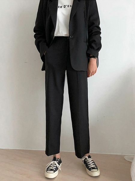 legged pants woman summer high waist nine part leisure time suit pants easy directly cuffless trousers joker cec, Black
legged pants woman summer high waist nine part leisure time suit pants easy directly cuffless trousers joker cec, Black