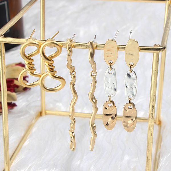 3pair/set gold color twist knot long stud earrings for women simple geometric metal earrings sets fashion statement jewelry gift, Golden;silver
3pair/set gold color twist knot long stud earrings for women simple geometric metal earrings sets fashion statement jewelry gift, Golden;silver