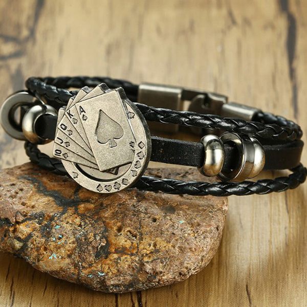 fashion personality creative leather multi-layer woven playing cards men's bracelet cross-border explosions jewelry sale, Golden;silver
fashion personality creative leather multi-layer woven playing cards men's bracelet cross-border explosions jewelry sale, Golden;silver
