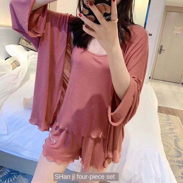 hanji ice cream four-piece pajamas instant sleeping beauty silk ice cream home four-piece set summer comfortable sling pajamas, Blue;red
hanji ice cream four-piece pajamas instant sleeping beauty silk ice cream home four-piece set summer comfortable sling pajamas, Blue;red