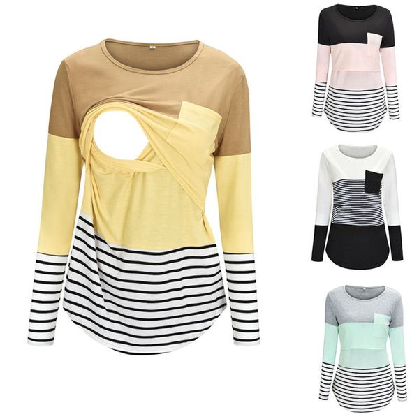 2019 new style europe and america selling stripes joint long sleeve nursing feeding t-shirt, Blue
2019 new style europe and america selling stripes joint long sleeve nursing feeding t-shirt, Blue
