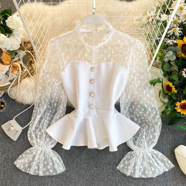 deat 2020 spring long mesh polka dot lantern sleeve o neck blouse women mh517, White
deat 2020 spring long mesh polka dot lantern sleeve o neck blouse women mh517, White