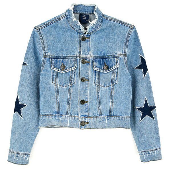 women jackets and coats 2018 spring light blue denim jackets loose chaquetas mujer star pearl print long sleeve abrigos mujer, Black;brown