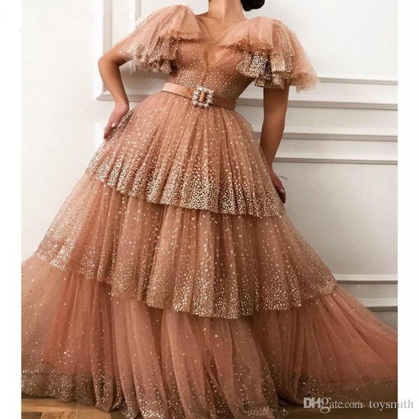 glitter sequin coral tulle prom dresses with ruffled sleeves v-neck tiered puffy party evening gowns long special occasion dress, Black
glitter sequin coral tulle prom dresses with ruffled sleeves v-neck tiered puffy party evening gowns long special occasion dress, Black