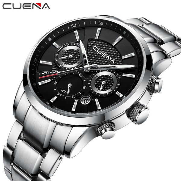 cuena quartz watches men chronograph luminous hands auto date stainless steel 30m waterproof fashion luxury silver male watches, Slivery;brown
cuena quartz watches men chronograph luminous hands auto date stainless steel 30m waterproof fashion luxury silver male watches, Slivery;brown