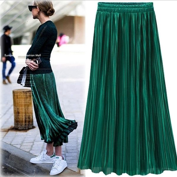 women skirts long skirt gold silver pleated skirt womens vintage high waist skirt summer new fashion metallic female, Black
women skirts long skirt gold silver pleated skirt womens vintage high waist skirt summer new fashion metallic female, Black