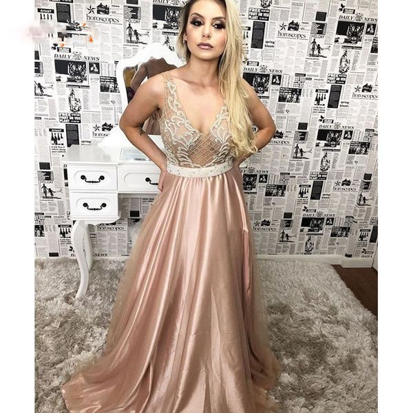 simple satin a-line prom dresses v neck evening gowns stunning beaded pearls night party dresses vestido, Black
simple satin a-line prom dresses v neck evening gowns stunning beaded pearls night party dresses vestido, Black