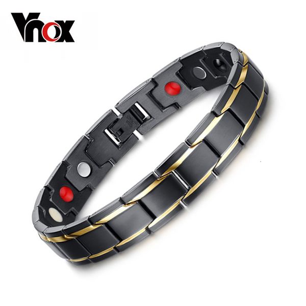 vnox black men's health bracelets & bangles magnetic h power stainless steel charm bracelet jewelry for man, Golden;silver