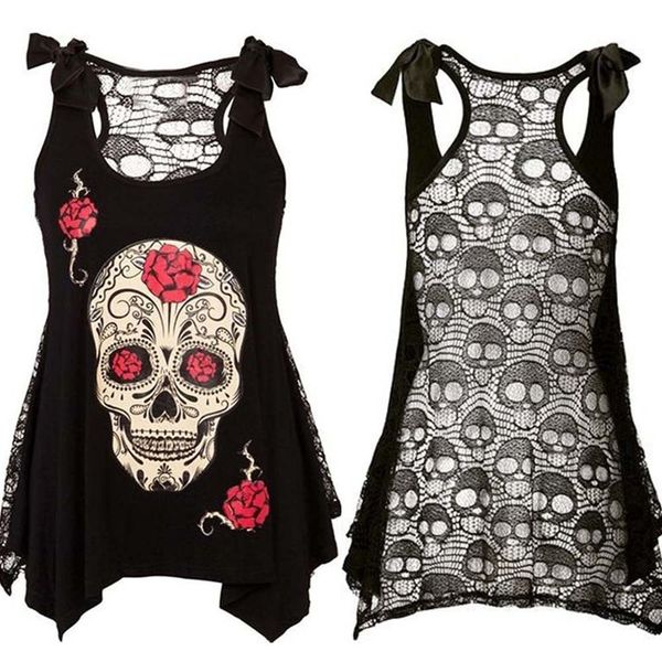 women fashion skull print loose lace long section fit loose patchwork bandages casual sleeveless roupas, White
women fashion skull print loose lace long section fit loose patchwork bandages casual sleeveless roupas, White