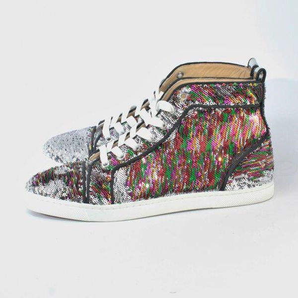 sliver glitter leather spikes sneakers shoes red bottom casual walking famous brand studded women men party wedding perfect, Black
sliver glitter leather spikes sneakers shoes red bottom casual walking famous brand studded women men party wedding perfect, Black