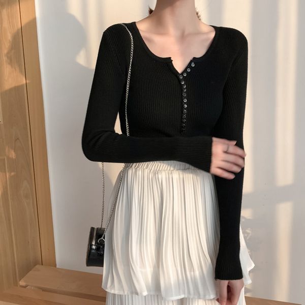 осень 2020 года, вязаный корейский тонкий свитер, пуловеры, сплошной вязаный пуловер, женский зимний теплый свитер с длинными рукавами и, White;black 
осень 2020 года, вязаный корейский тонкий свитер, пуловеры, сплошной вязаный пуловер, женский зимний теплый свитер с длинными рукавами и, White;black